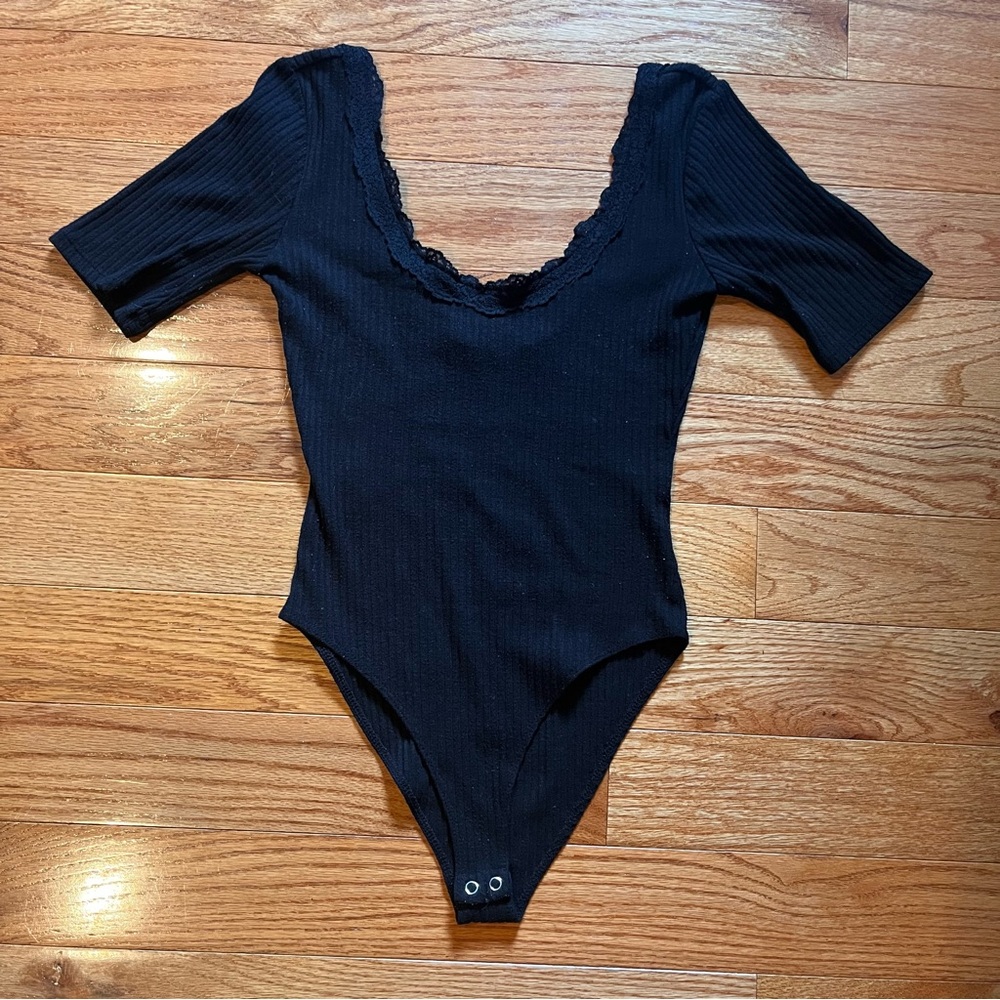 Black Ribbed Bodysuit